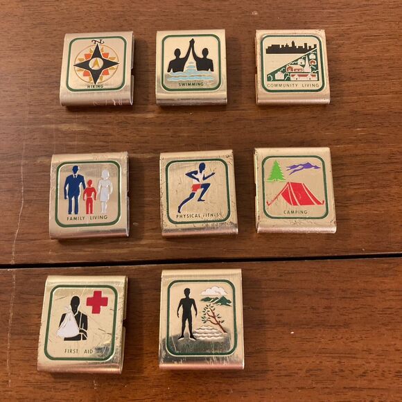 Vintage 70s BSA Boy Scouts EIGHT Merit and Skill Awards Lot (Belt Style) - Picture 1 of 6